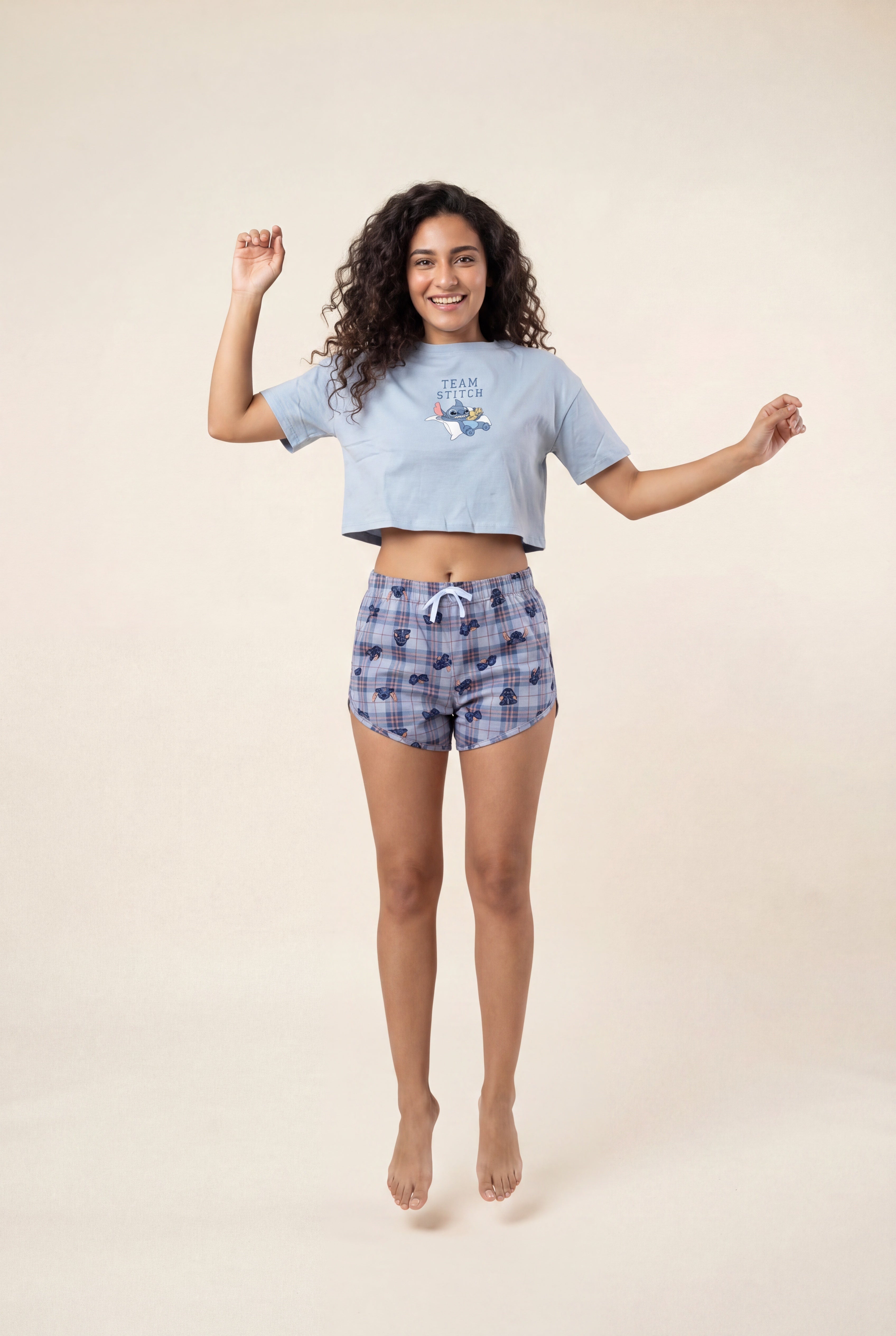 Cropped Tee & Plaid Shorts Set